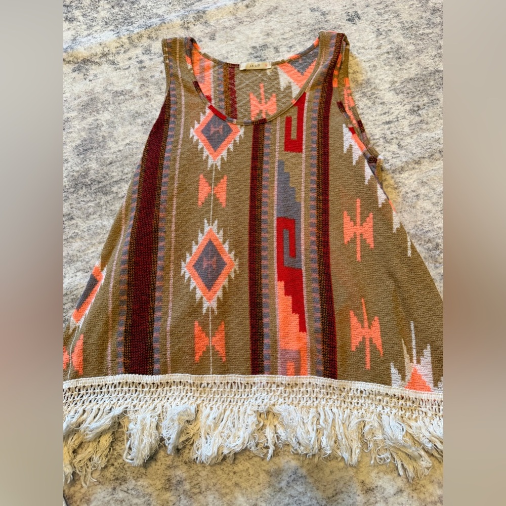 Le Lis Multicolor Aztec Fringe Tank Top